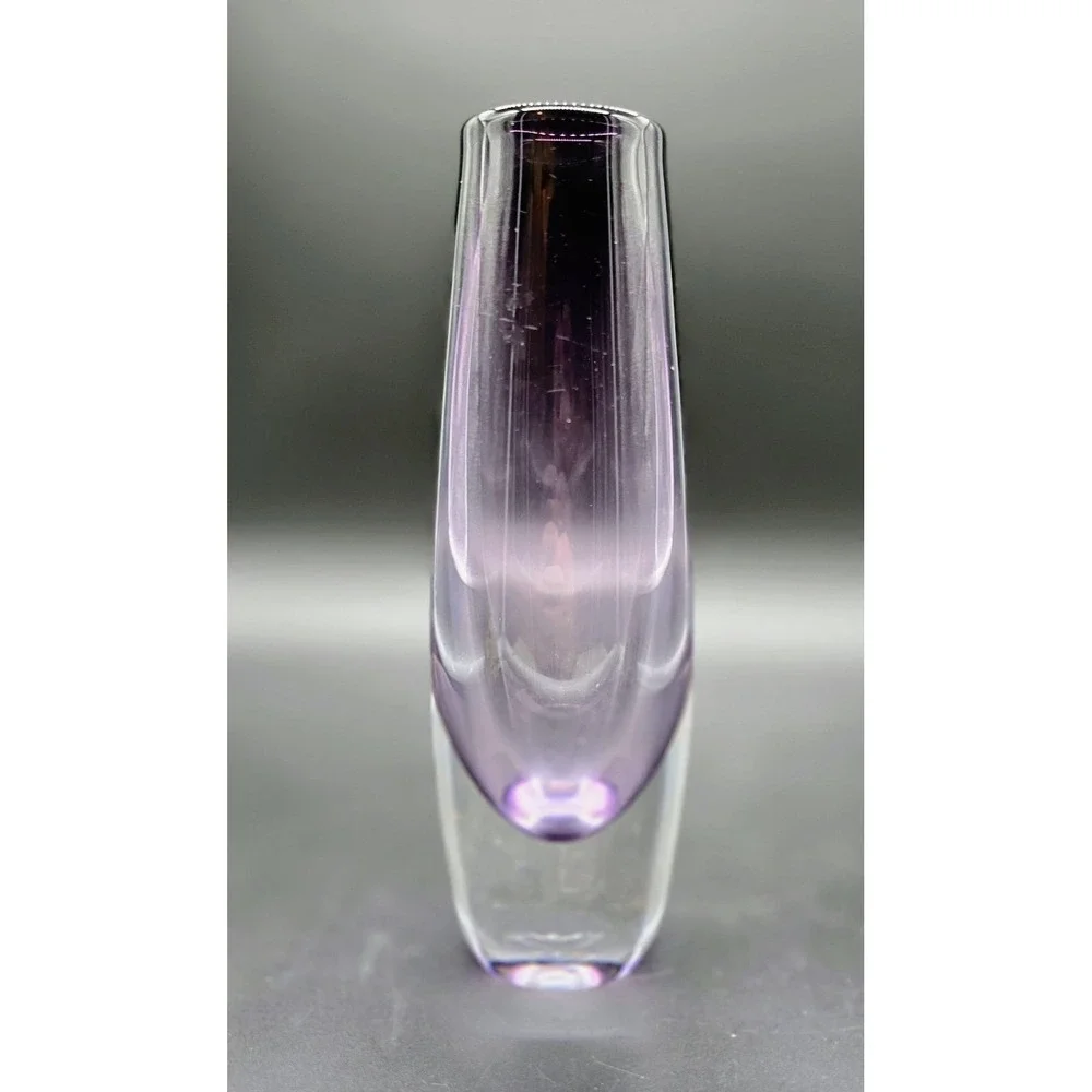 Vintage Bengt Edenfalk Swedish Art Glass Purple Amethyst Vase Signer 8.5
